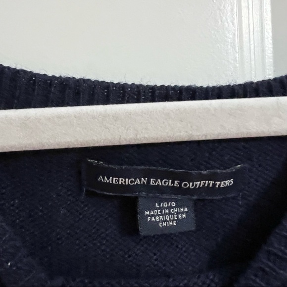 Sporty Striped Sleeve Navy Sweater - Picture 3 of 6